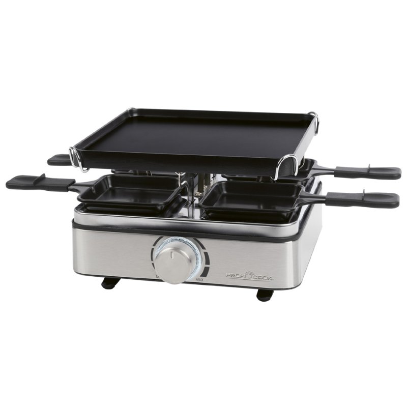PROFI COOK raclette grill PC-RG 1301, stainless steel/black, stainless steel housing, non-stick coating, 4 persons